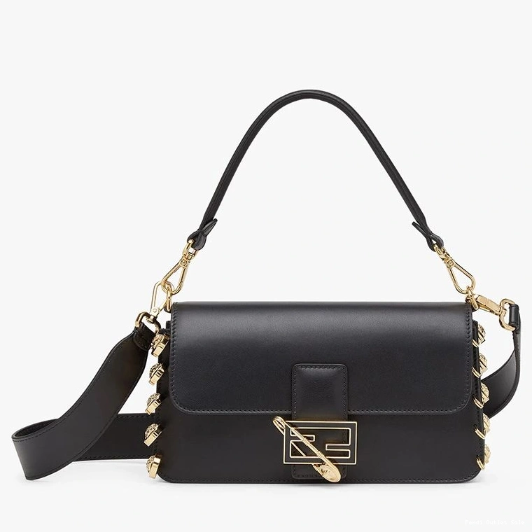 Affordable Brooches Black Pin Fendi with Medium Calf Baguette Bag Fendace Leather In 0818